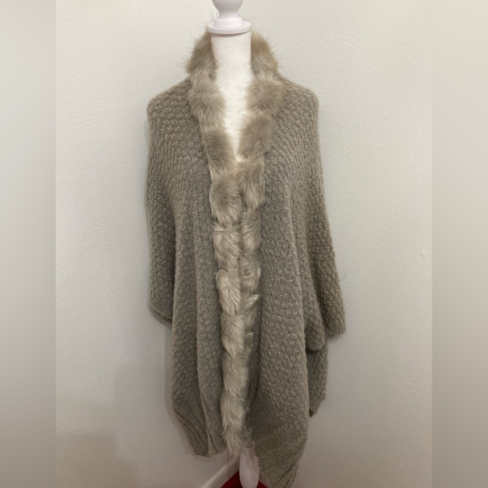 NWT Gray Faux Fur Trim Open Sweater Cardigan XL-XXL - Picture 8 of 12